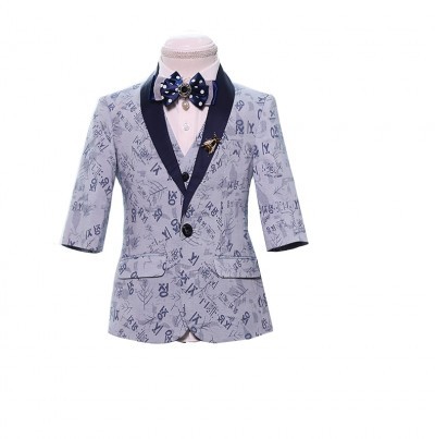 SKCST022 custom-made short children's suit style seven-sleeve performance suit flower shirt flower dress children's suit manufacturer 45 degree